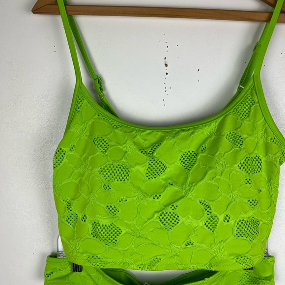 Aerie Green Lace Bikini Swimsuit Scoop Tank Top Bikini Bottom L/XL - Picture 3 of 9